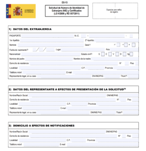 formulario ex 15 solicitar nie